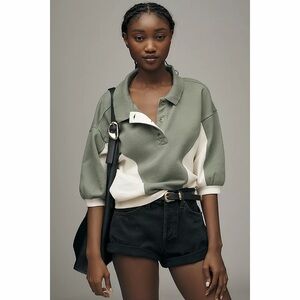 Anthropologie Pilcro The Niki Bubble Sweatshirt Colorblock Edition Sage Knit Top